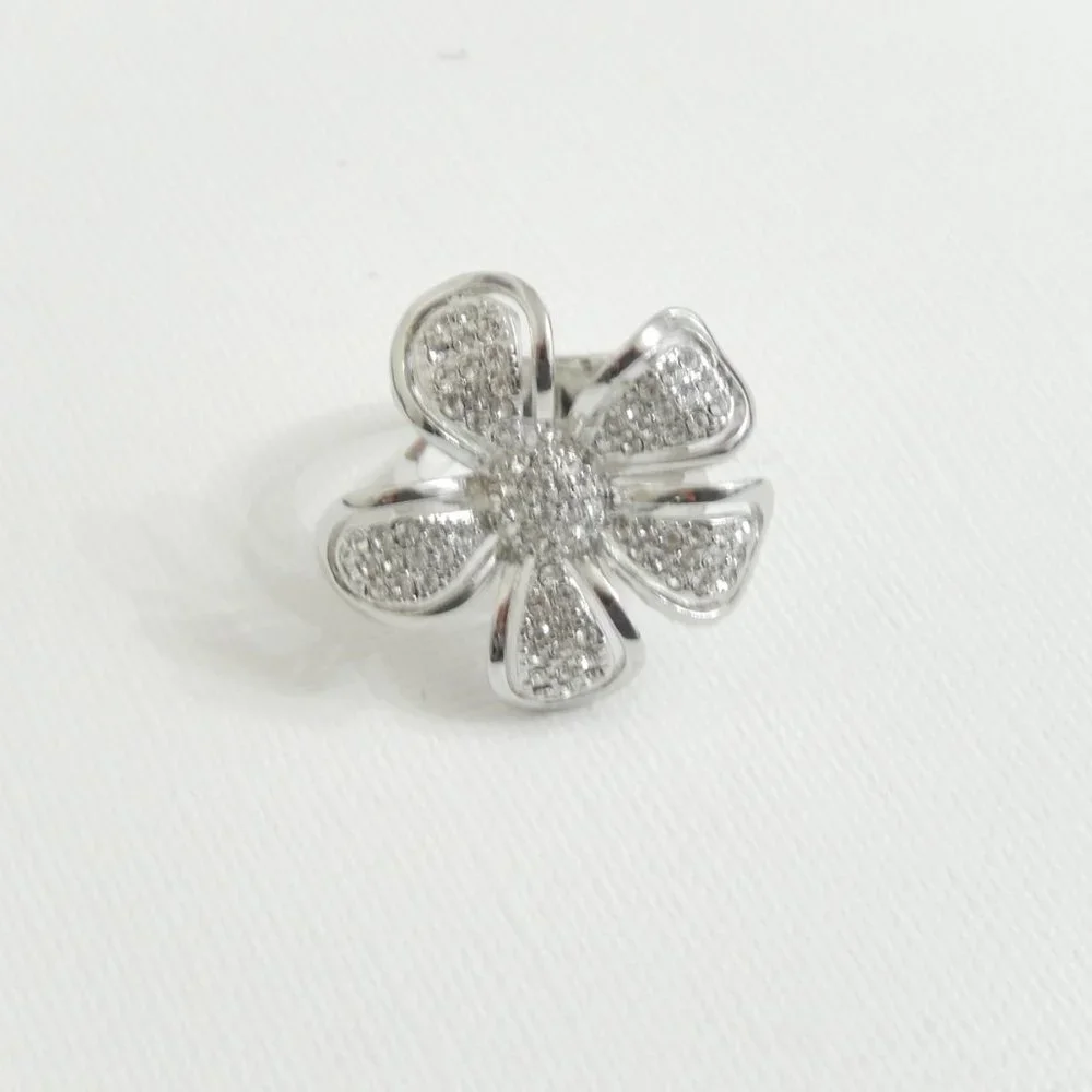 New Lia Sophia Ring Wild Rose Silver Crystal Flower Glam Bling Size 8